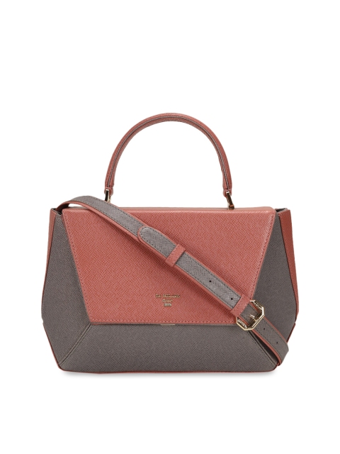 

Da Milano Salmon Pink & Grey Colourblocked Leather Handheld Bag