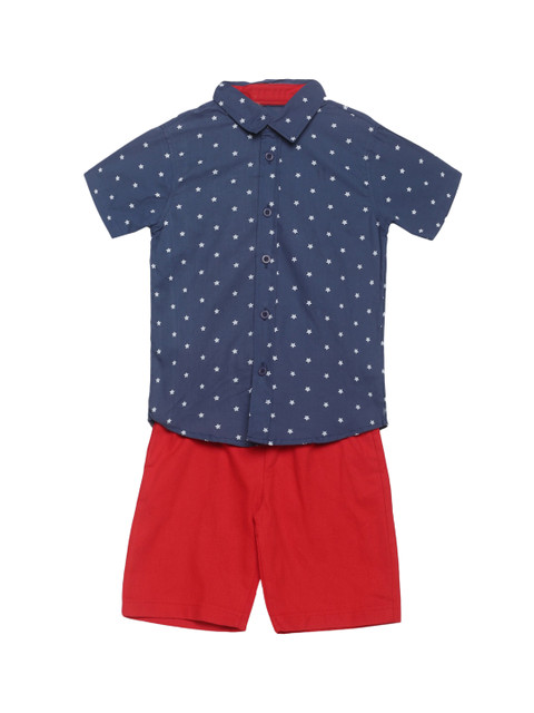 

FLENZA Boys Blue & Red Printed Shirt with Shorts