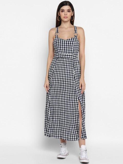

MIAMINX Women White And Black Checked Maxi Ring Strap Dress
