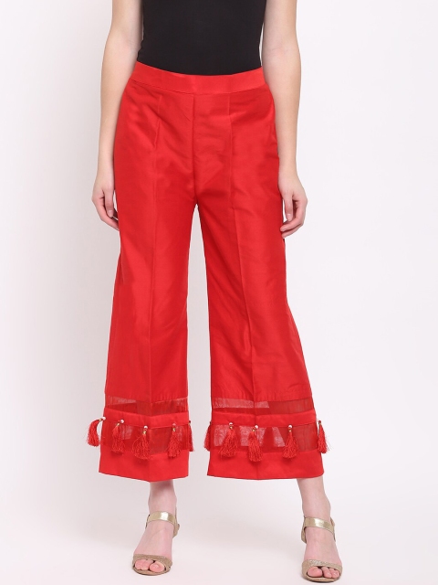 

RIVI Women Red Solid Wide Leg Palazzos