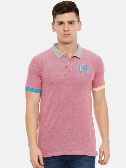 

Classic Polo Men Pink Self Design Polo Collar T-shirt