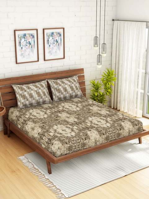 

SPACES Occasions Brown 1 king Size Fitted sheet with Pillow Cover