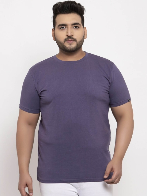 

Rodzen Men Purple Solid Round Neck T-shirt