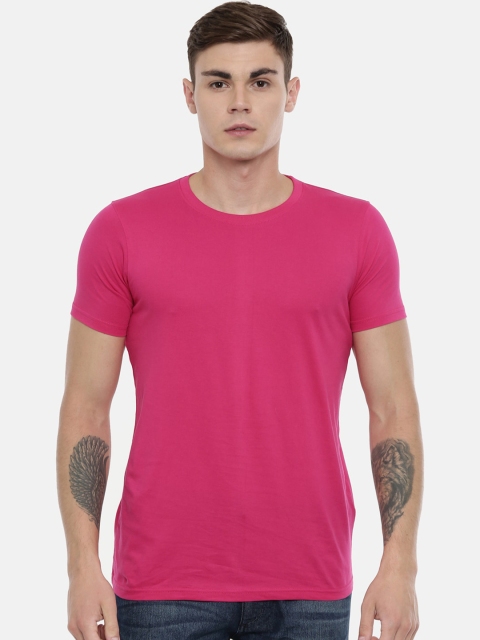 

Bushirt Men Pink Solid Round Neck T-shirt