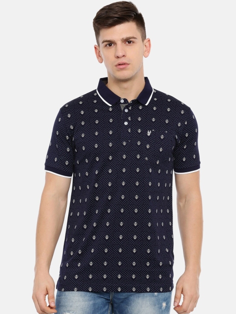 

Classic Polo Men Navy Blue Printed Polo Collar T-shirt