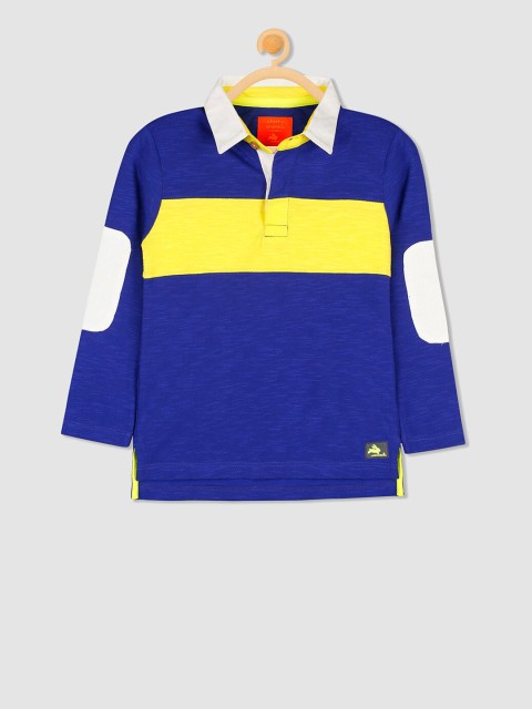 

Cherry Crumble Unisex Kids Blue & Yellow Colourblocked Polo Collar T-shirt