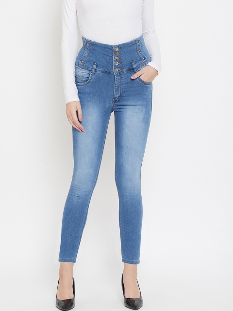 

Purple Feather Women Blue Skinny Fit High-Rise Clean Look Stretchable Cropped Jeans