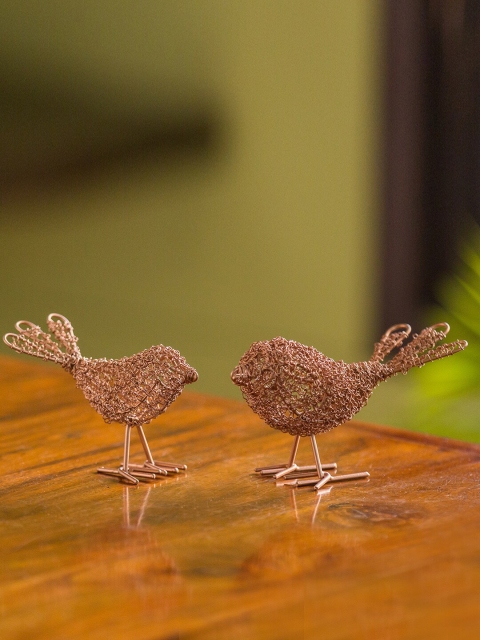 

ExclusiveLane Set Of 2 Copper-Toned Handwoven Blabber Bird Mesh Showpieces
