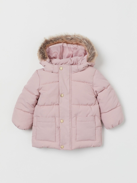 

H&M Girls Pastel Pink Solid Hooded Puffer Jacket