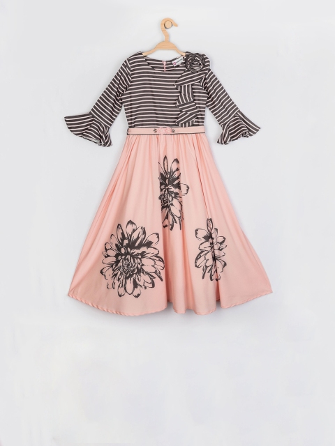 

Peppermint Girls Peach-Coloured Printed Fit and Flare Dress