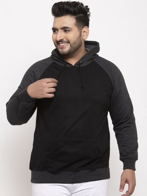 

Rodzen Men Black & Grey Colourblocked Hooded Sweatshirt