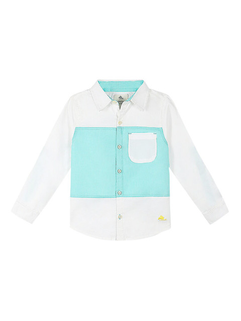 

Cherry Crumble Boys White & Blue Regular Fit Colourblocked Casual Shirt