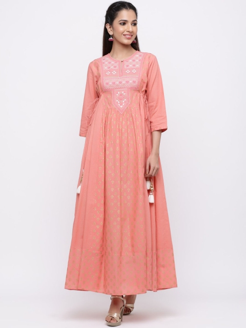 

Juniper Women Peach & Gold Embroidered Maxi Dress