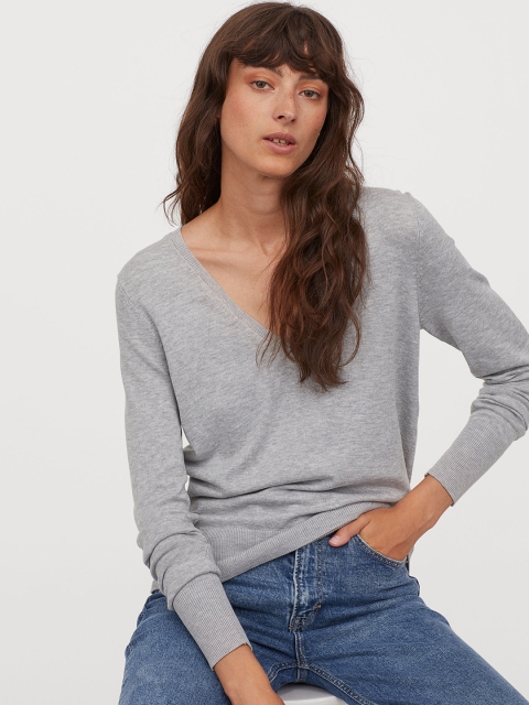 

H&M Women Grey Fine-Knit Jumper