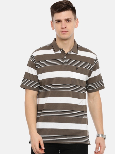 

Classic Polo Men Brown & White Striped Polo Collar T-shirt