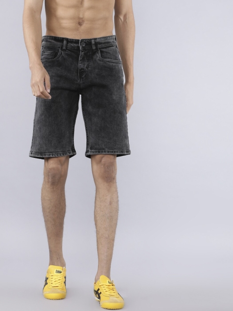 

HIGHLANDER Men Black Washed Slim Fit Denim Shorts
