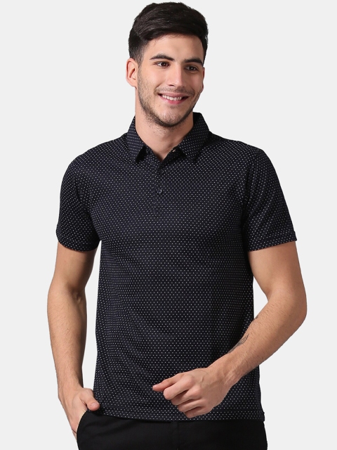 

True Blue Men Navy Blue Printed Polo Collar T-shirt