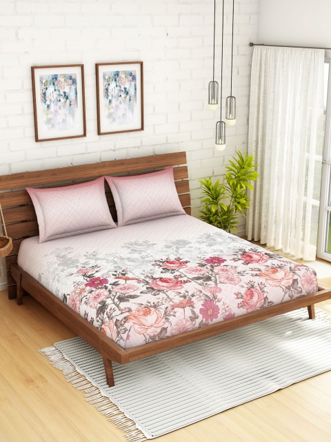 

SPACES Pink Floral 210 TC Cotton 1 King Bedsheet with 2 Pillow Covers