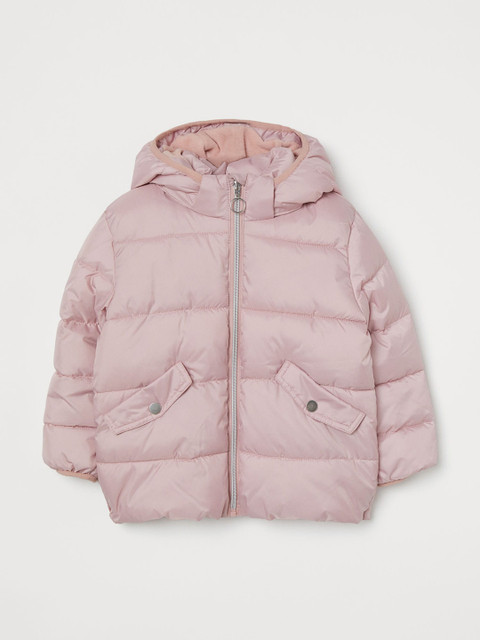 

H&M Girls Powder Pink Solid Hooded Puffer Jacket