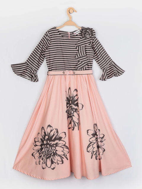 

Peppermint Girls Peach-Coloured And Black Striped Fit and Flare Dress
