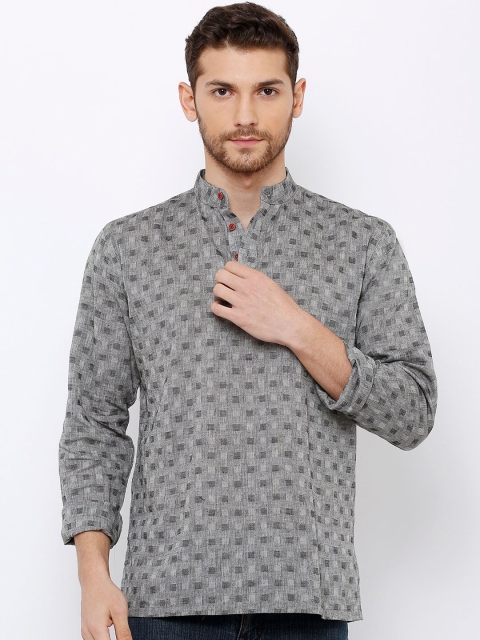 

SALWAR STUDIO Men Grey Printed Straight Handloom Kurta