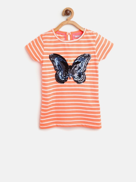

Cherry Crumble Girls Orange Embellished Round Neck T-shirt