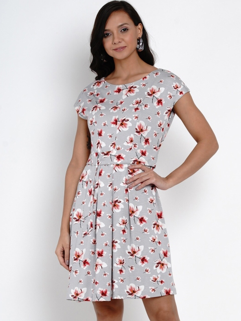 

Latin Quarters Women Grey Printed Fit and Flare Dress