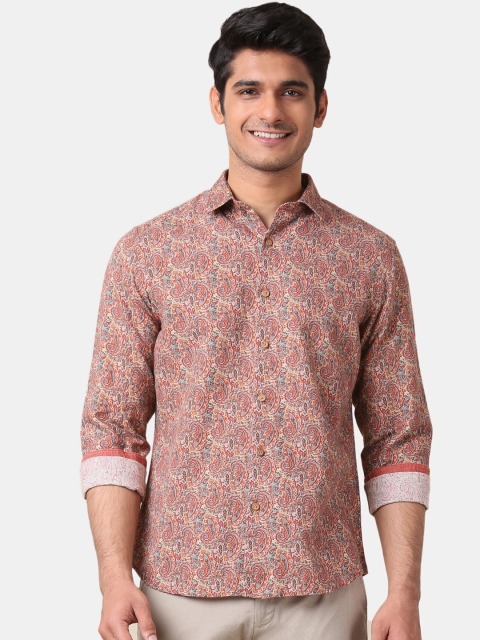 

True Blue Men Beige & Orange Slim Fit Printed Casual Shirt