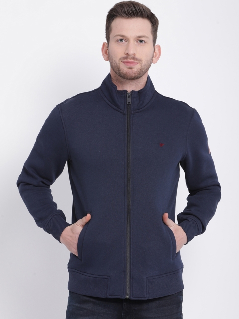 

t-base Men Navy Blue Solid Fleece Sweatshirt
