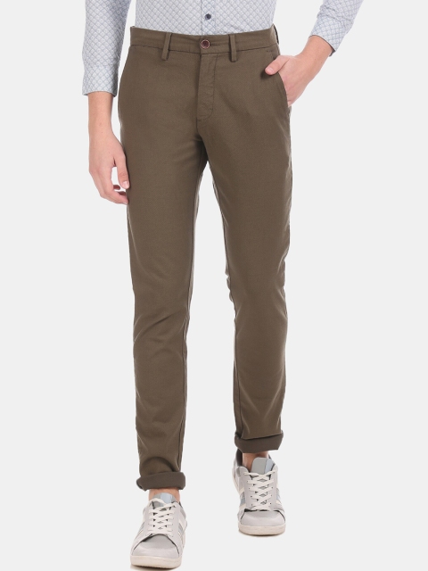 

True Blue Men Olive Green Slim Fit Solid Regular Trousers