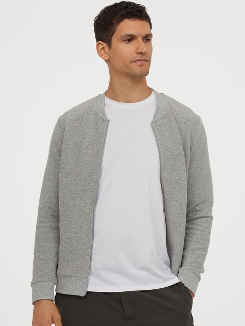 

H&M Men Grey Solid Zipped Cardigan