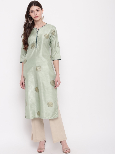 

Napra Women Green & Gold-Toned Embellished Straight Kurta