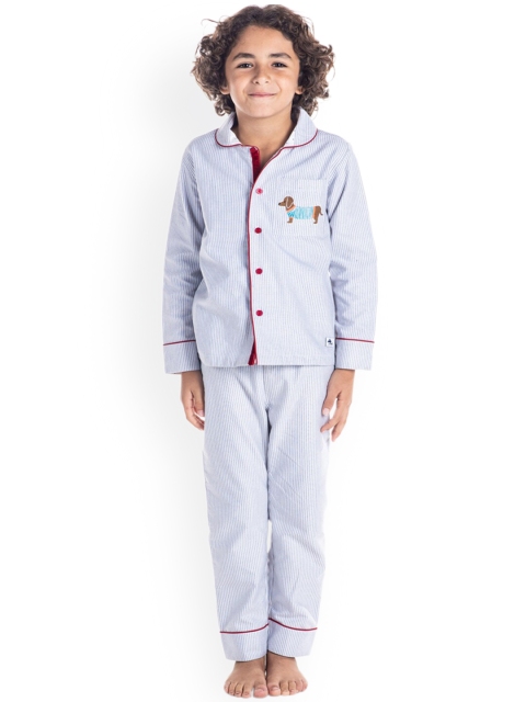 

Cherry Crumble Boys Grey Striped Night suit