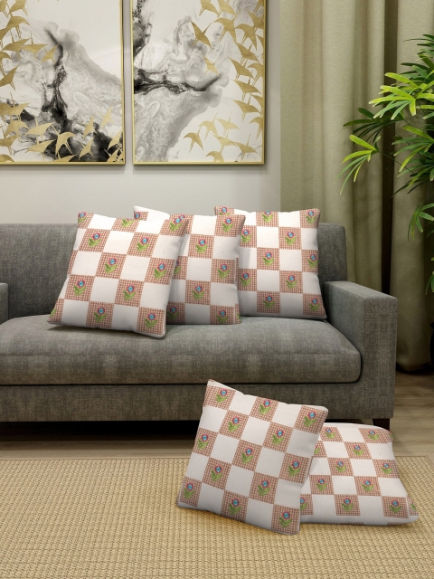 

KLOTTHE Set Of 5 Off-White & Beige Checked Floor Cushions