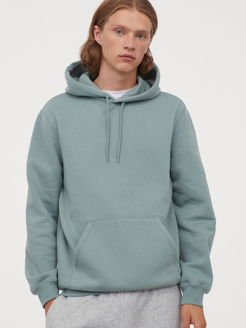 

H&M Men Green Solid Hoodie Relaxed Fit