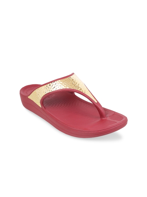 

WALKWAY Women Maroon & Gold-Toned Colourblocked Sandals