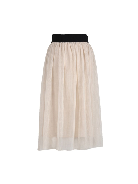 

Tiddlywings Girls Off-White & Black Solid Glitter Mesh Flared Midi Skirt