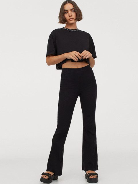 

H&M Women Black Solid Flared Leggings