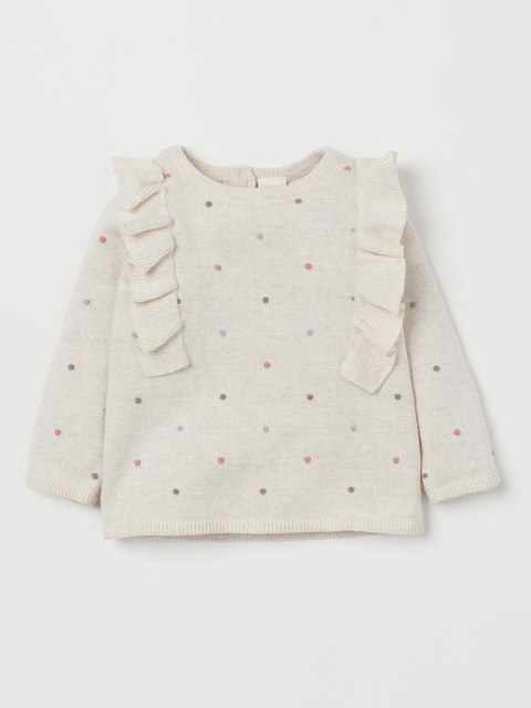 

H&M Girls Off-White Fine-Knit Flounced Jumper