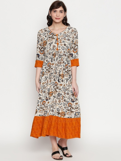 

ZRI Women Multicoloured Floral Print Maxi Dress, Multi