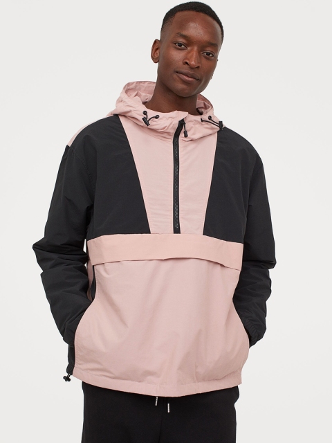 

H&M Pink & Black Colourblocked Hooded Popover Jacket
