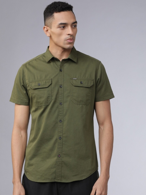 

Ecko Unltd Men Olive Green Slim Fit Solid Casual Shirt