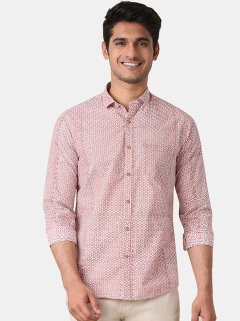 

True Blue Men Orange & White Slim Fit Printed Casual Shirt