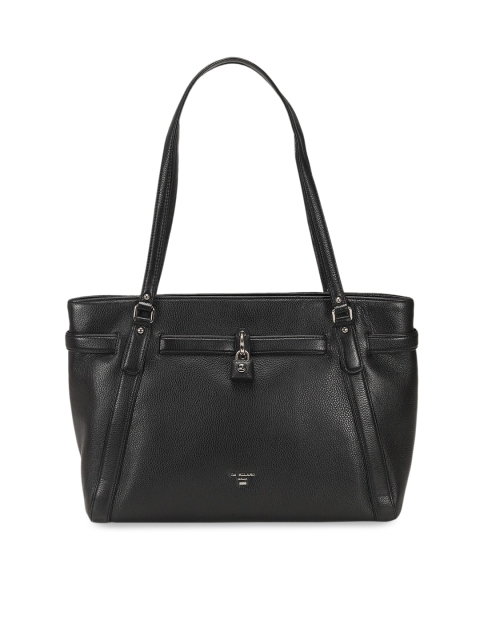 

Da Milano Black Solid Leather Shoulder Bag