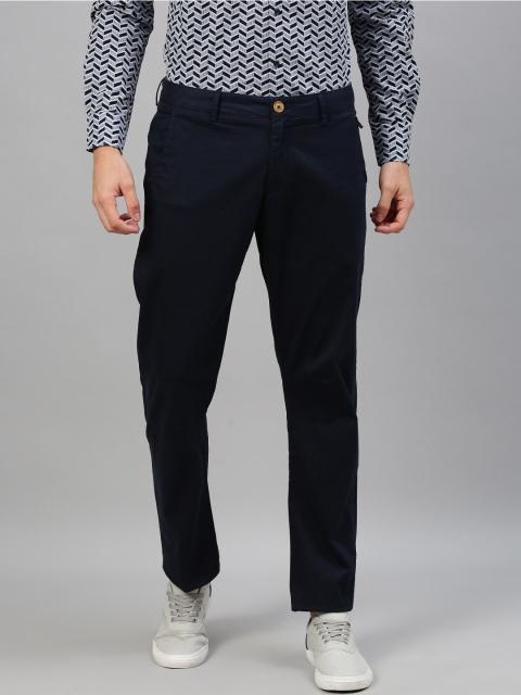 

RARE RABBIT Men Navy Blue Regular Fit Solid Regular Trousers