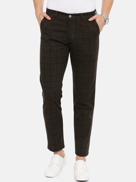 

Classic Polo Men Olive Brown Slim Fit Checked Regular Trousers