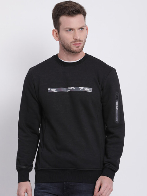 

t-base Men Black Solid Sweatshirt