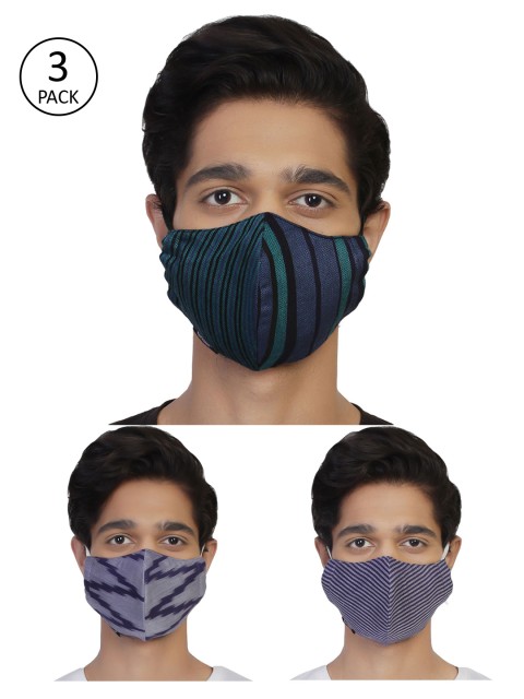 

Anekaant Men Pack Of 3 Printed 3-Ply Reusable Cloth Masks, Multi