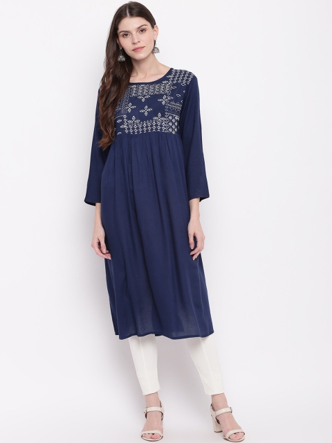 

Napra Women Blue Yoke Design A-Line Kurta