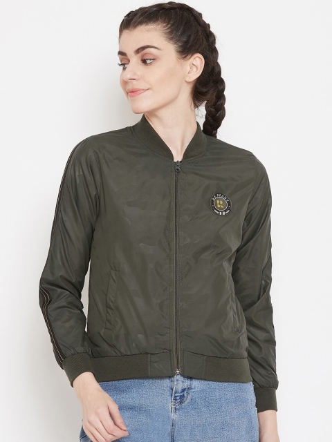 

PERFKT-U Women Olive Green Solid Lightweight Bomber Jacket